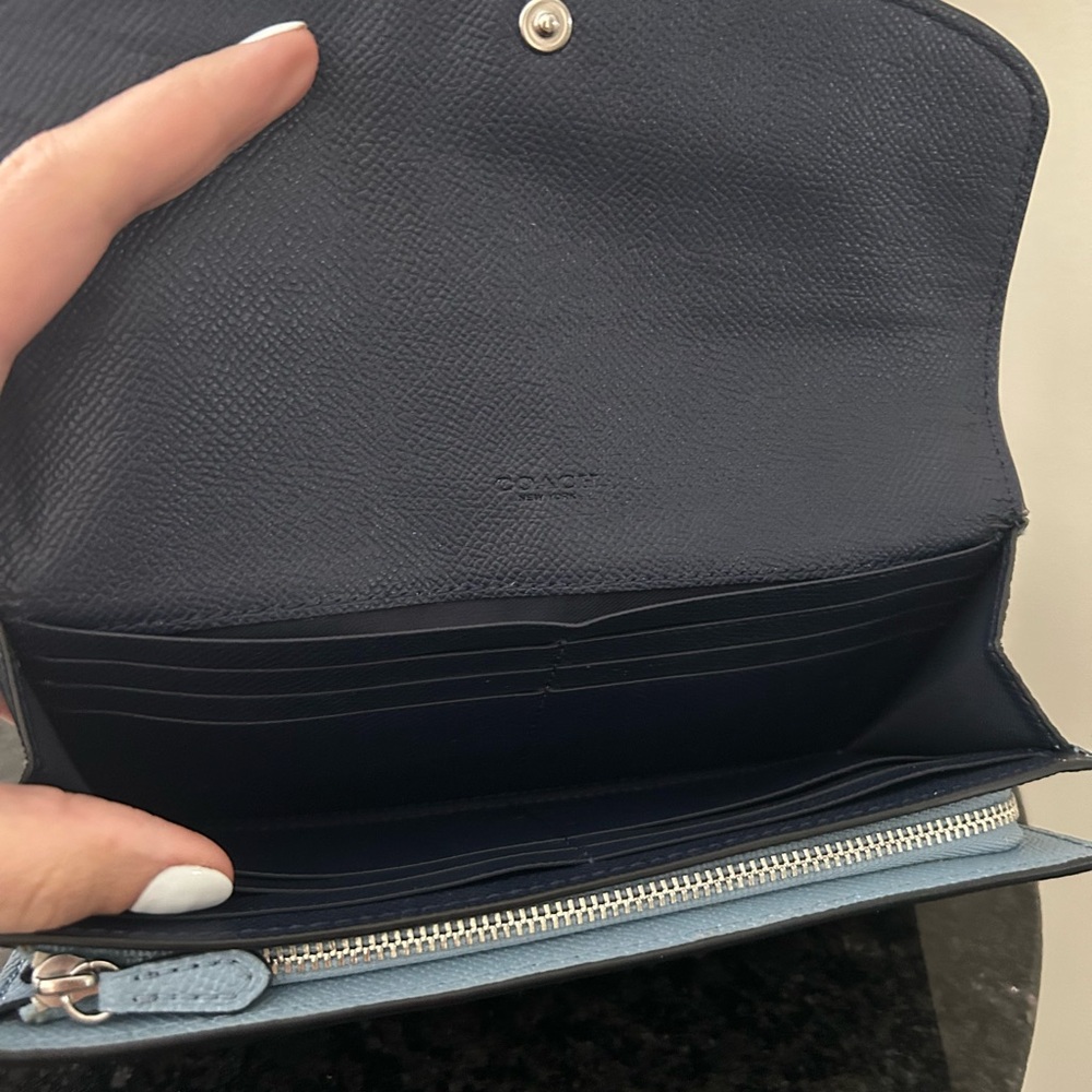 Coach Tricolor Envelope Wallet (Balck, Blue And Teal) Long - Picture 5 of 13